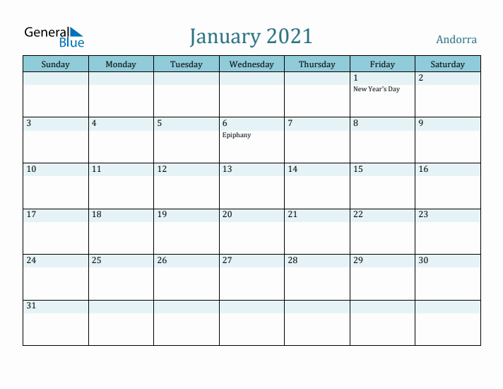 January 2021 Calendar with Holidays