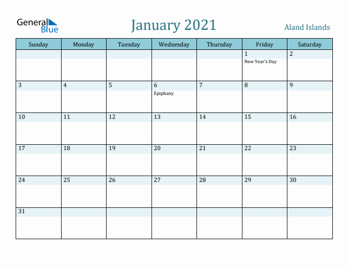 January 2021 Calendar with Holidays