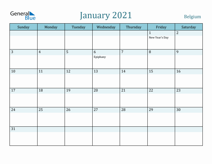 January 2021 Calendar with Holidays