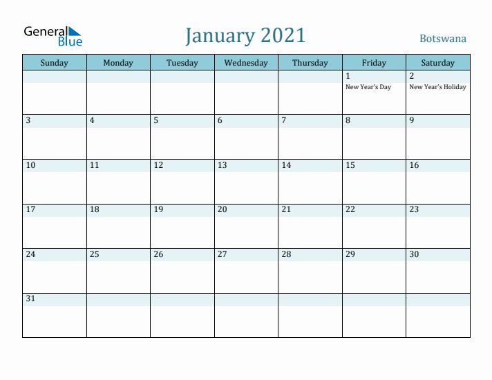 January 2021 Calendar with Holidays