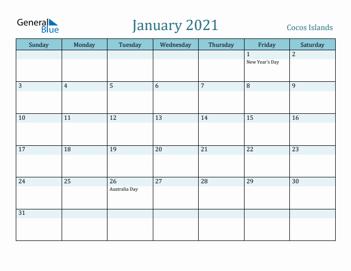 January 2021 Calendar with Holidays