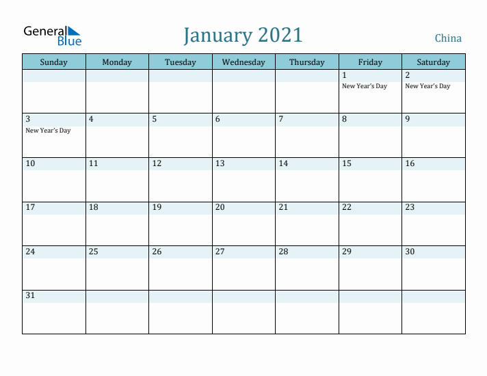 January 2021 Calendar with Holidays