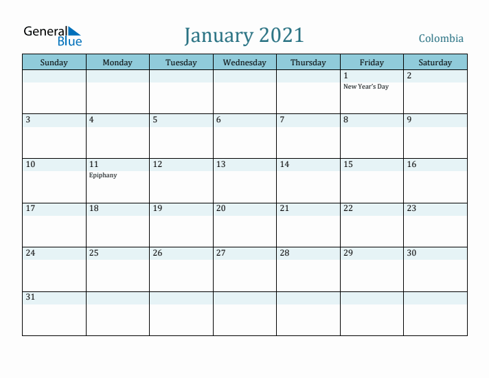 January 2021 Calendar with Holidays