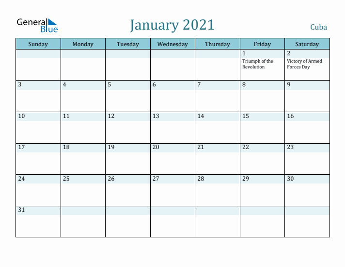 January 2021 Calendar with Holidays