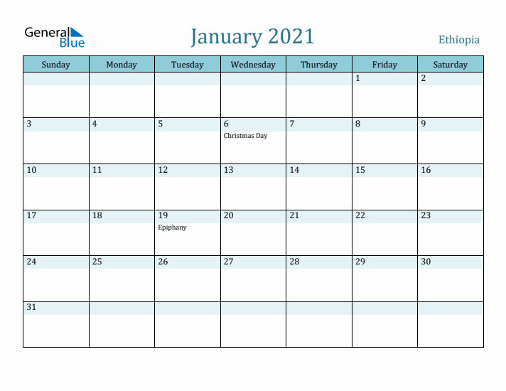 January 2021 Calendar with Holidays