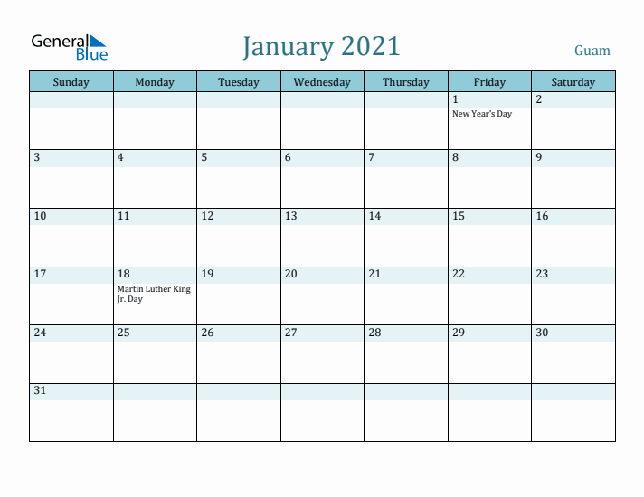 January 2021 Calendar with Holidays