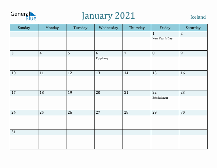 January 2021 Calendar with Holidays