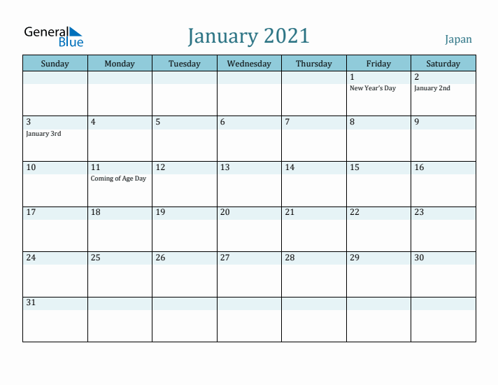 January 2021 Calendar with Holidays