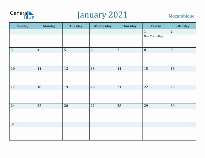 January 2021 Calendar with Holidays