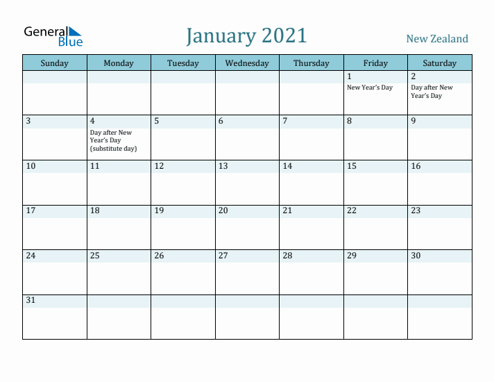 January 2021 Calendar with Holidays