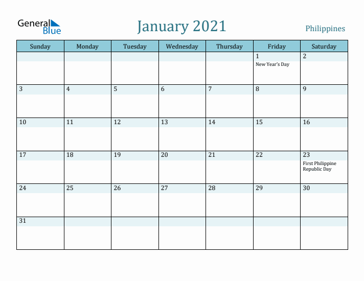 January 2021 Calendar with Holidays