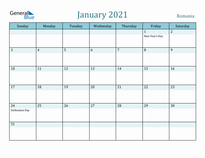 January 2021 Calendar with Holidays