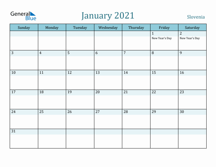 January 2021 Calendar with Holidays