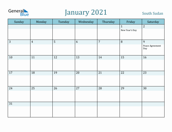 January 2021 Calendar with Holidays