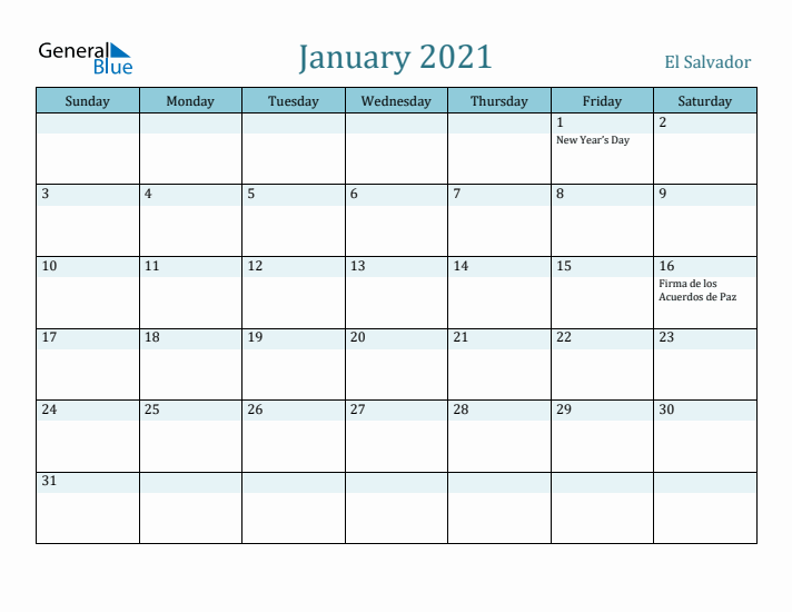 January 2021 Calendar with Holidays