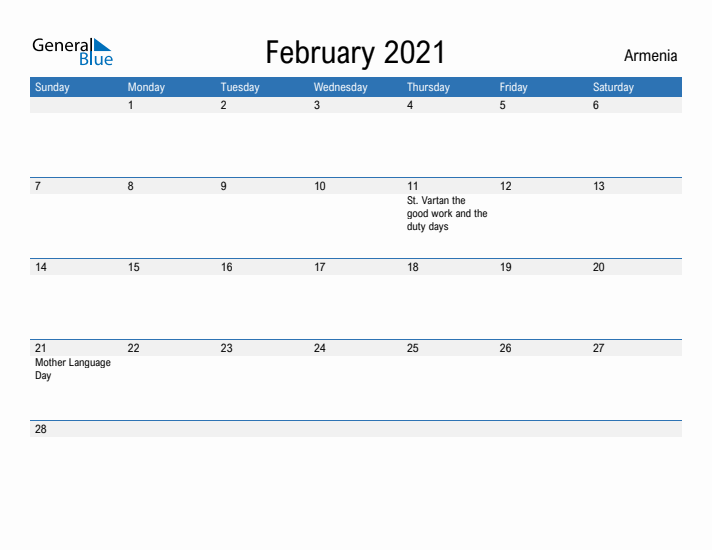 Fillable February 2021 Calendar