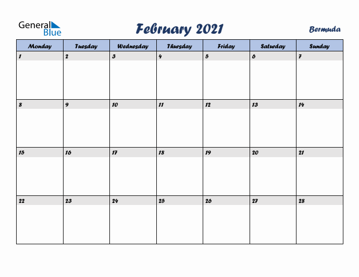 February 2021 Calendar with Holidays in Bermuda