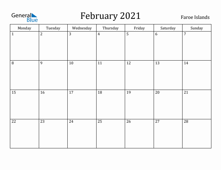 February 2021 Calendar Faroe Islands