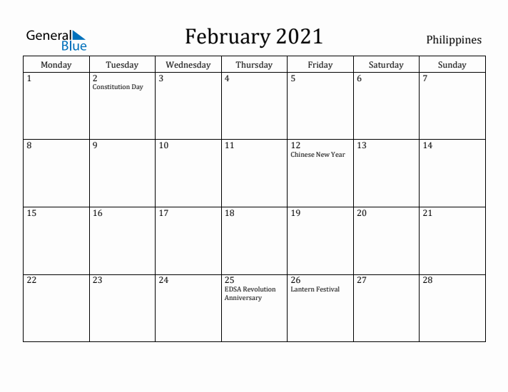 February 2021 Calendar Philippines