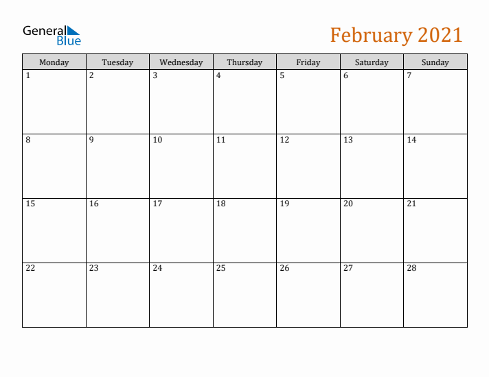 Editable February 2021 Calendar