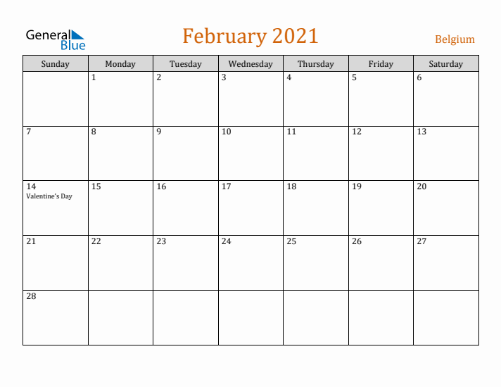 February 2021 Holiday Calendar with Sunday Start