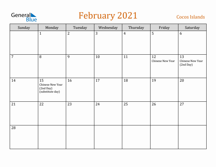 February 2021 Holiday Calendar with Sunday Start