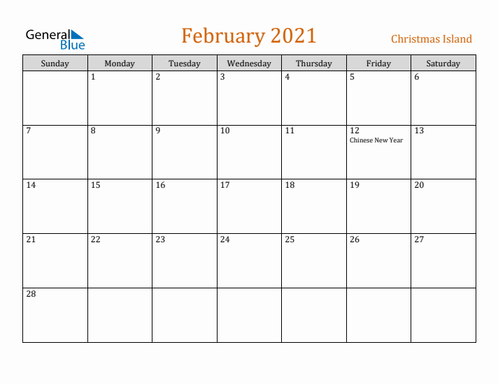 February 2021 Holiday Calendar with Sunday Start