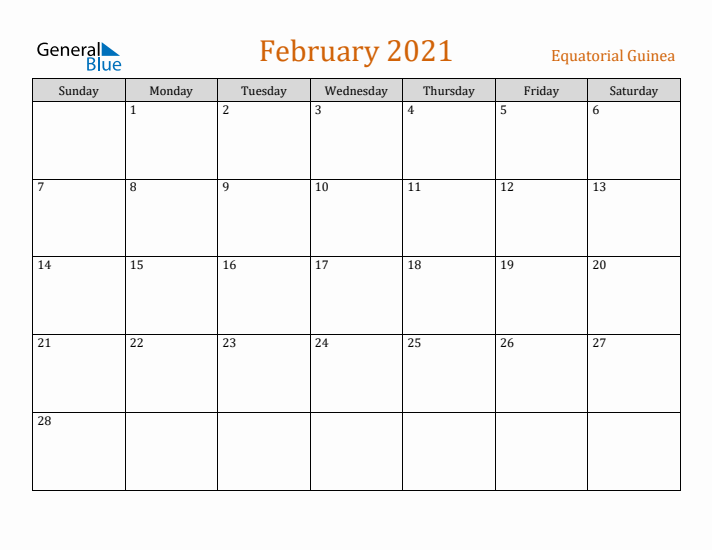 February 2021 Holiday Calendar with Sunday Start