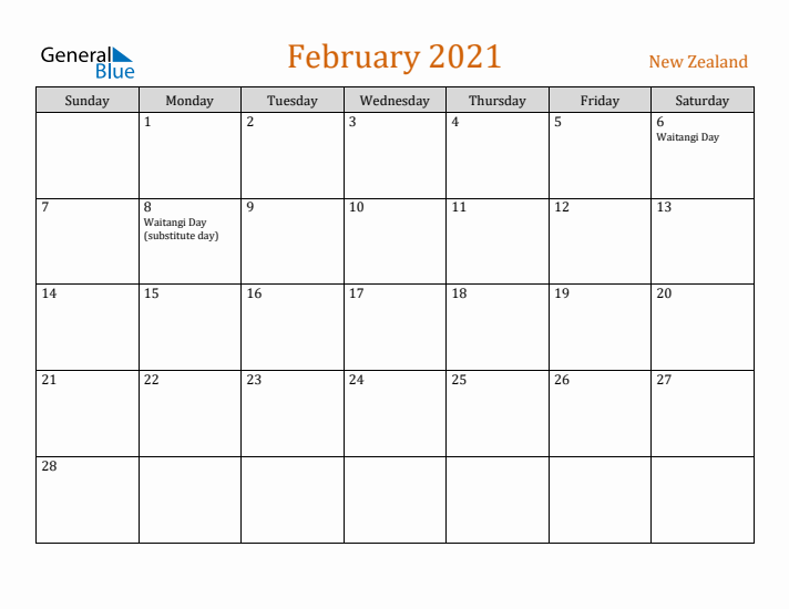 February 2021 Holiday Calendar with Sunday Start