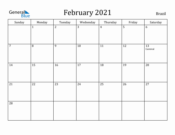 February 2021 Calendar Brazil