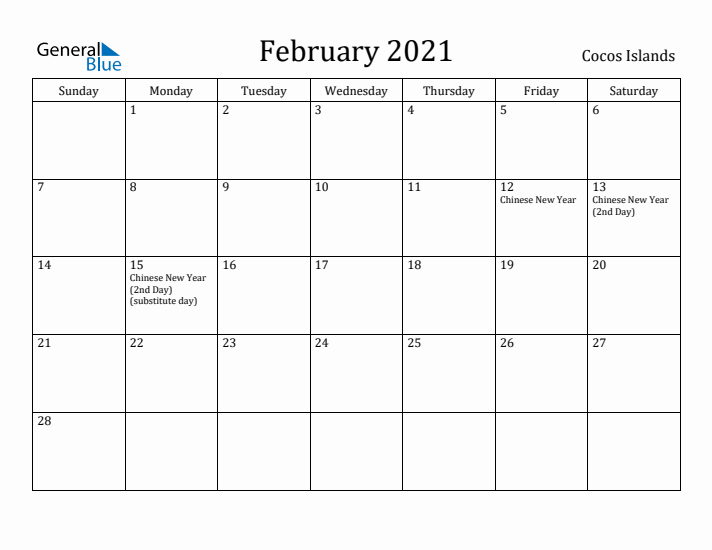 February 2021 Calendar Cocos Islands