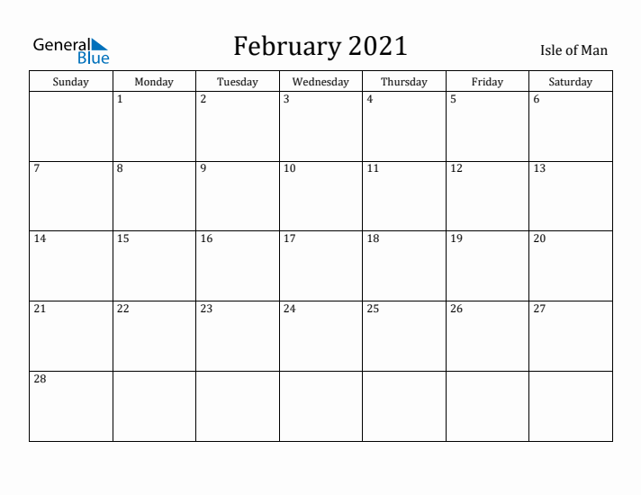 February 2021 Calendar Isle of Man