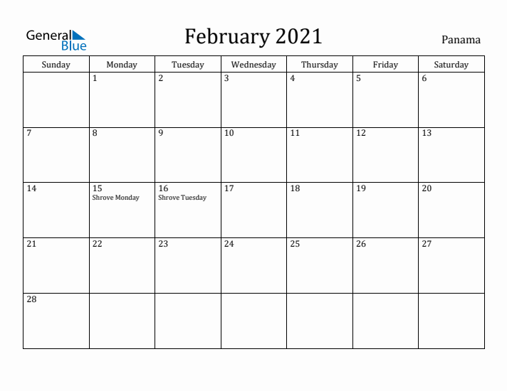 February 2021 Calendar Panama