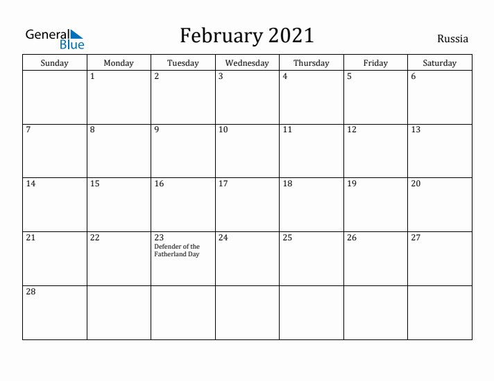 February 2021 Calendar Russia