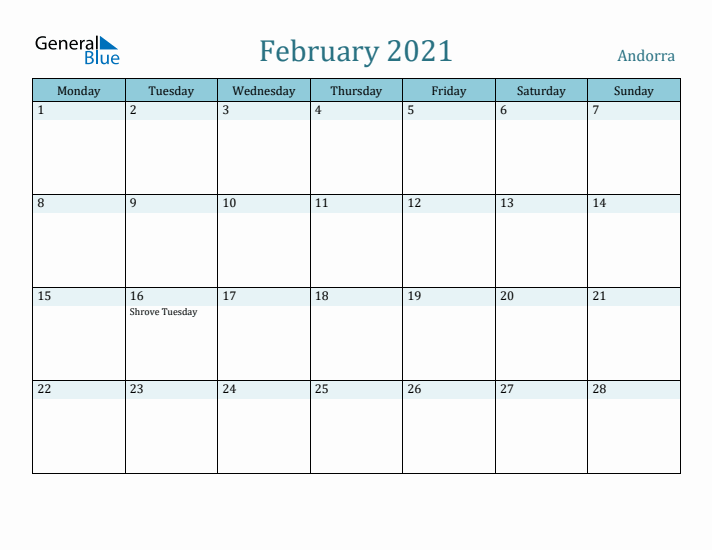 February 2021 Calendar with Holidays