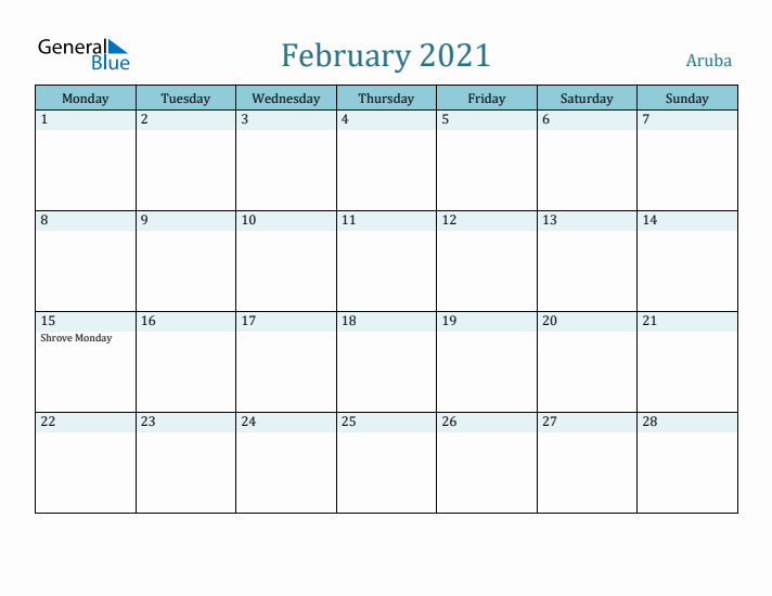 February 2021 Calendar with Holidays