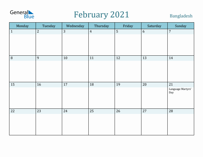 February 2021 Calendar with Holidays