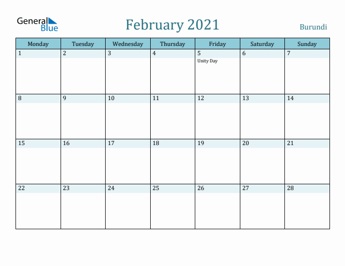 February 2021 Calendar with Holidays