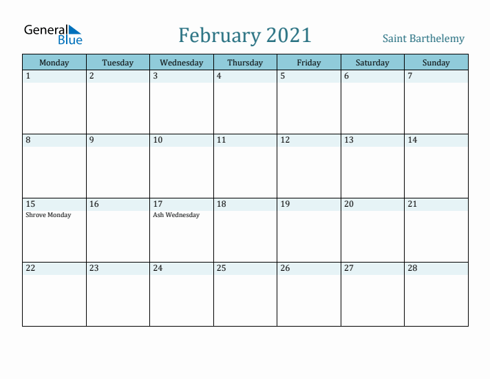 February 2021 Calendar with Holidays