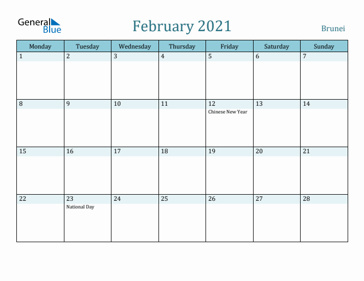 February 2021 Calendar with Holidays