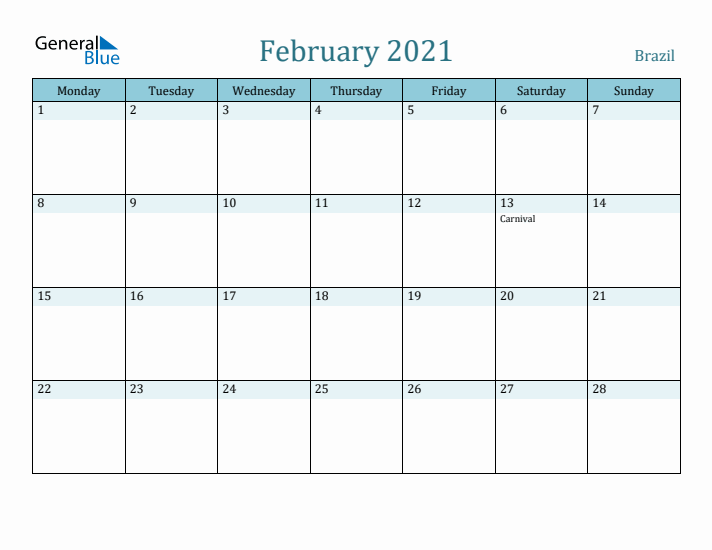 February 2021 Calendar with Holidays