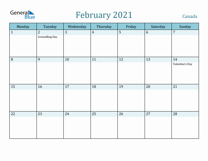 February 2021 Calendar with Holidays