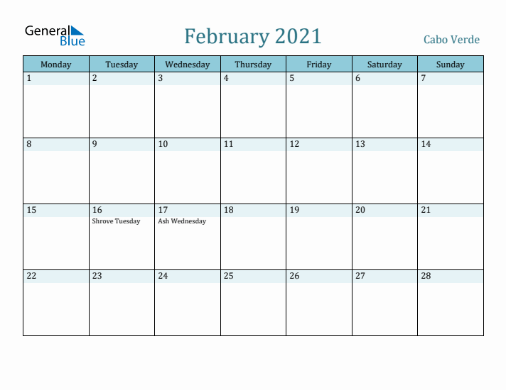 February 2021 Calendar with Holidays