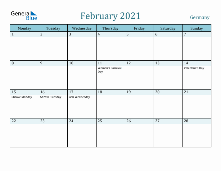 February 2021 Calendar with Holidays