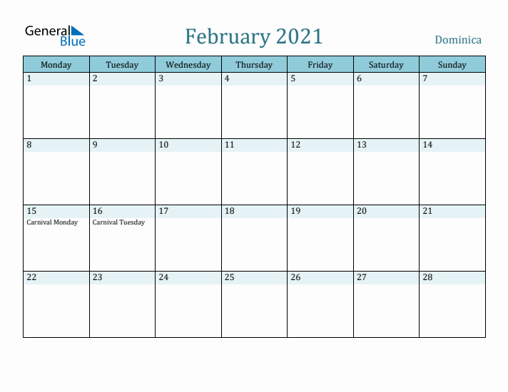 February 2021 Calendar with Holidays