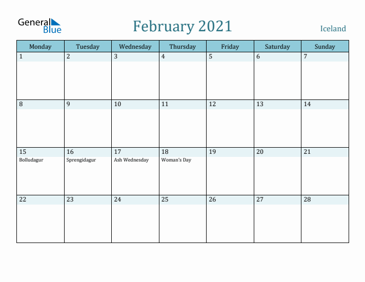 February 2021 Calendar with Holidays