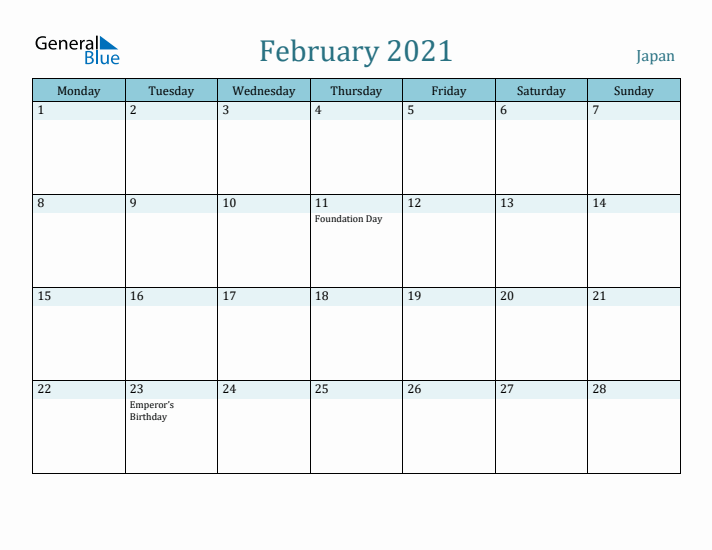 February 2021 Calendar with Holidays