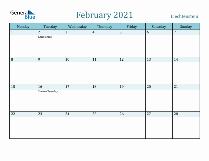 February 2021 Calendar with Holidays