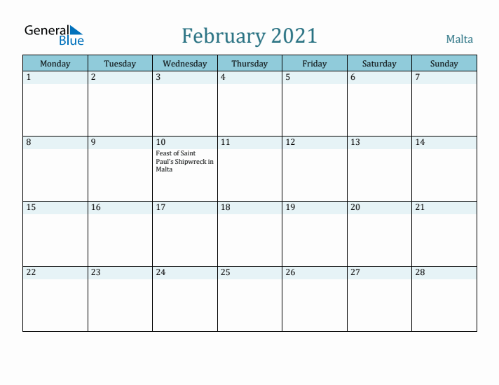 February 2021 Calendar with Holidays