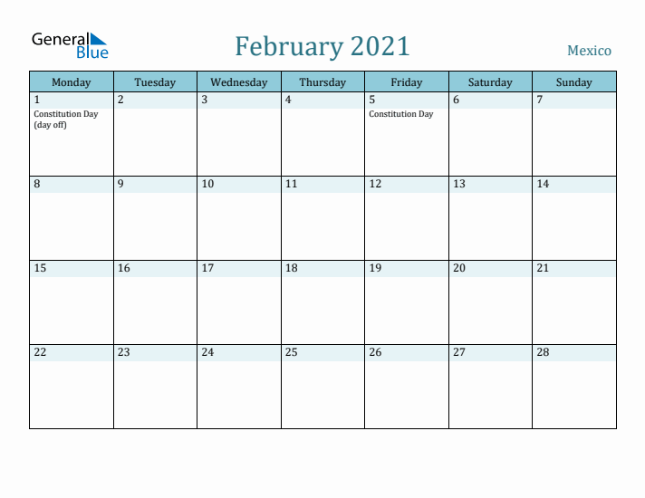 February 2021 Calendar with Holidays